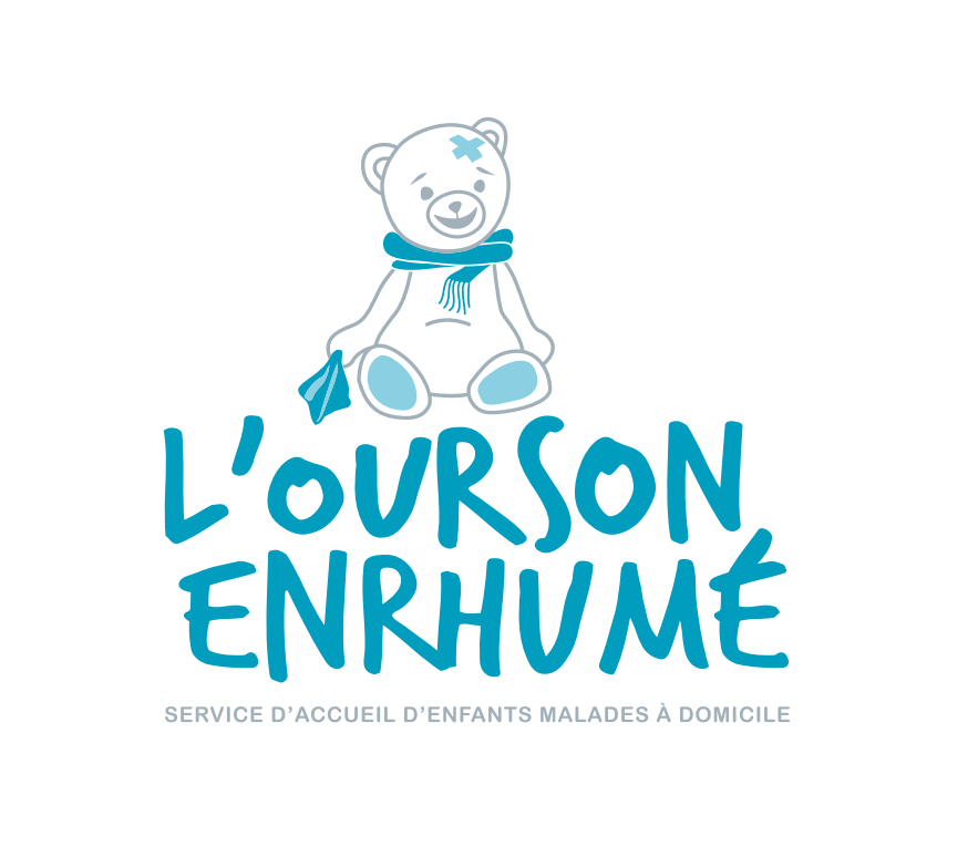 Logo de l'ASBL L'Ourson Enrhumé qui est une service de garde d'enfants malades.